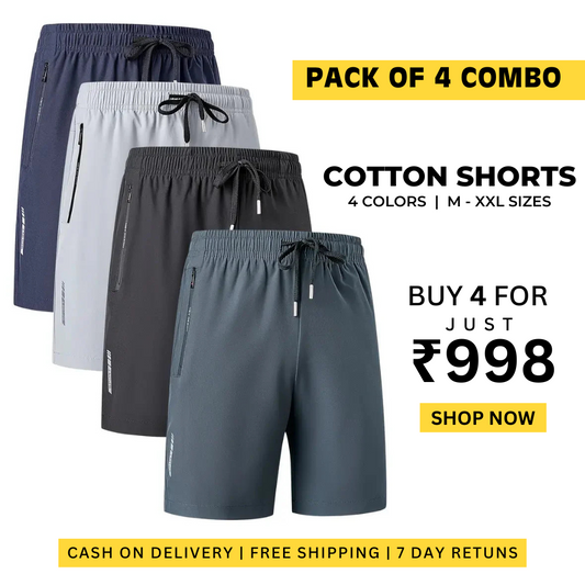 Stretchable Cotton Shorts (Combo of 4)